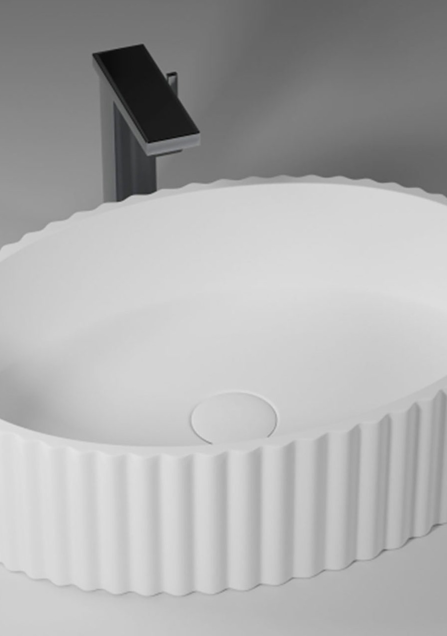 Lavat&oacute;rio de Pousar Oval Lines, Glacier White Matte - KCER-1169